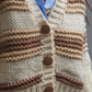V-neck Chunky Knit Cardigan in striped of Brown and camel
