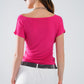 V-neck crossed drapped fitted top with cap sleeves in Fuchsia