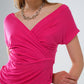 V-neck crossed drapped fitted top with cap sleeves in Fuchsia