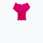 V-neck crossed drapped fitted top with cap sleeves in Fuchsia