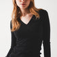 Q2 V neck fine knit jumper in black