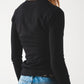 V neck fine knit jumper in black