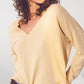 Q2 v neck fine knit sweater in beige