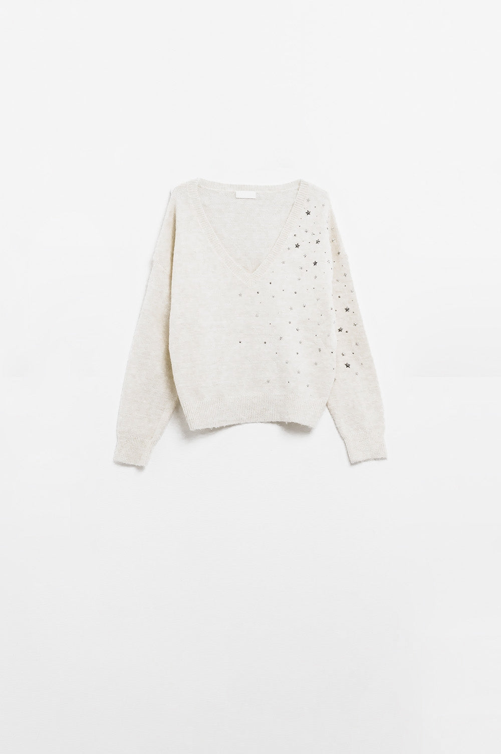 V-neck sweater embellished with metallic stars