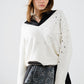 Q2 V-neck sweater embellished with metallic stars