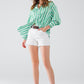 Vertical Striped satin Shirt in Green with Button Up Closing