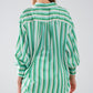 Vertical Striped satin Shirt in Green with Button Up Closing