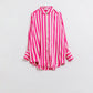 Vertical Striped satin Shirt in Pink with Button Up Closing