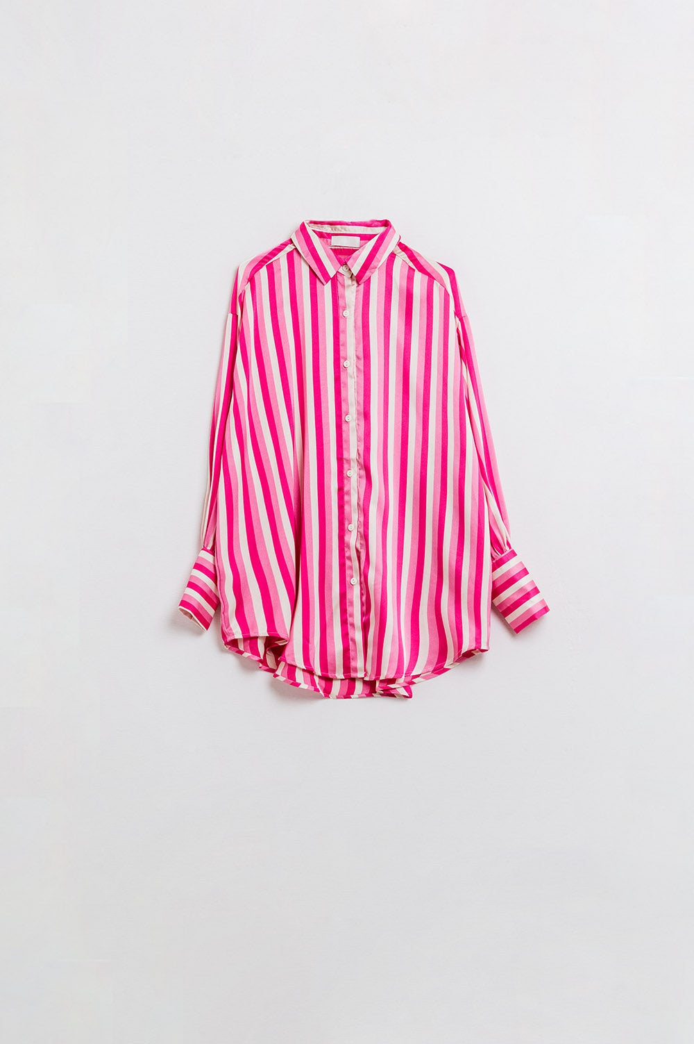 Vertical Striped satin Shirt in Pink with Button Up Closing