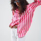 Vertical Striped satin Shirt in Pink with Button Up Closing