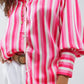 Vertical Striped satin Shirt in Pink with Button Up Closing