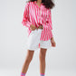 Vertical Striped satin Shirt in Pink with Button Up Closing