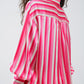 Vertical Striped satin Shirt in Pink with Button Up Closing