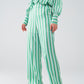 Vertical Striped Straight Leg satin Pants in Green