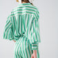 Vertical Striped Straight Leg satin Pants in Green