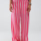 Q2 Vertical Striped Straight Leg satin Pants in Pink