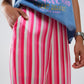 Vertical Striped Straight Leg satin Pants in Pink