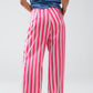 Vertical Striped Straight Leg satin Pants in Pink