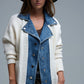 Waffle Knit Cardigan in White with Blue Chunky Denim inside