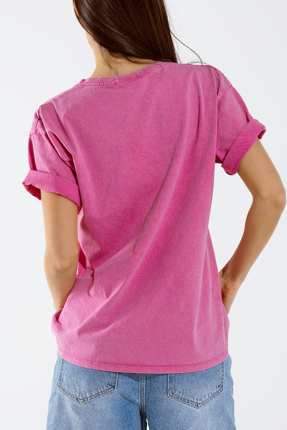 Washed Effect Hawaii T-Shirt In Fuchsia