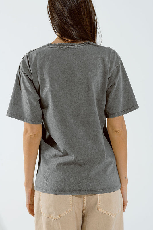 Washed Effect Hawaii T-Shirt In Grey