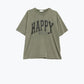Q2 Washed Khaki Green Happy Vibes Graphic Relaxed T-Shirt