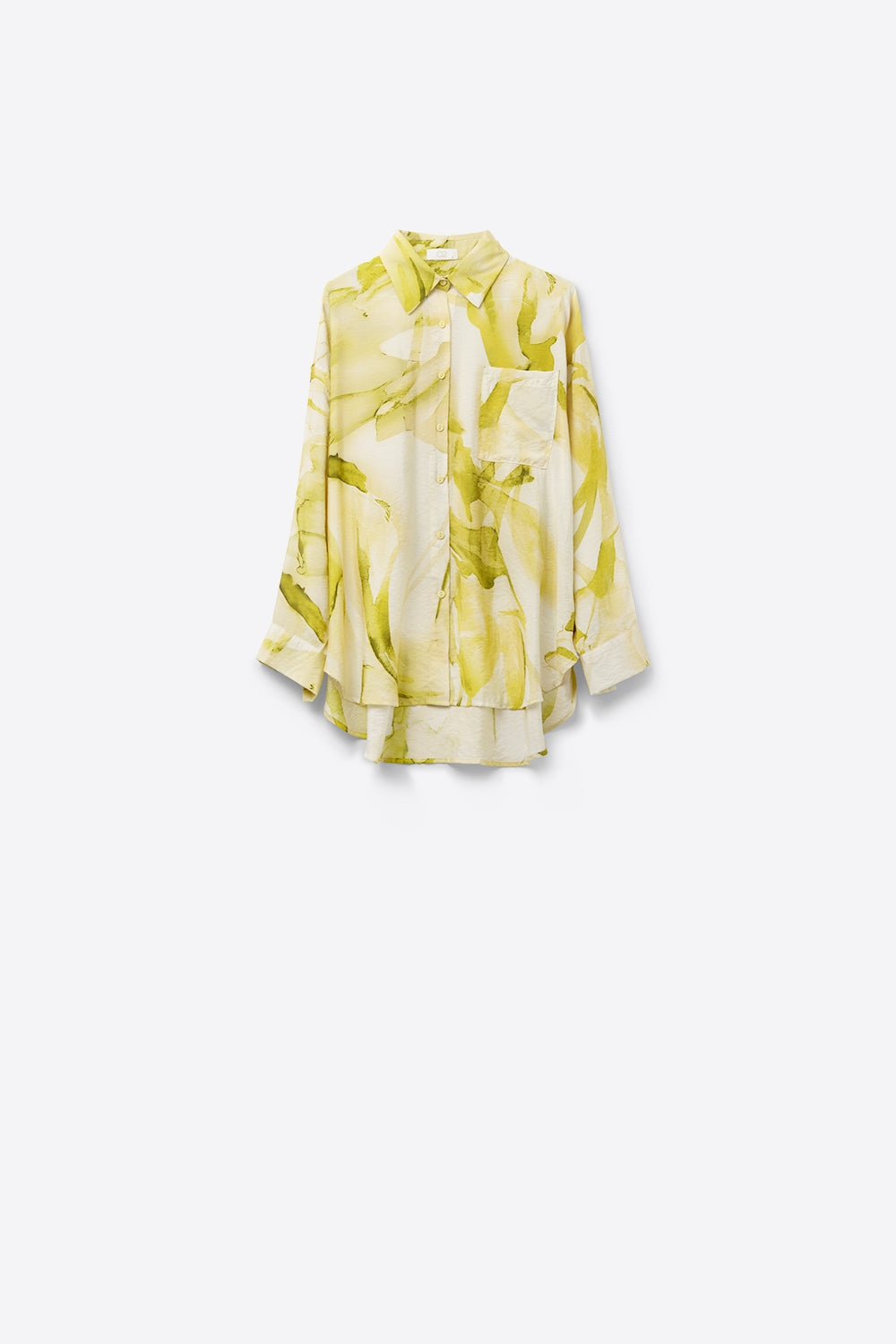 Q2 Watercolor Print Button-Down Blouse in Yellow