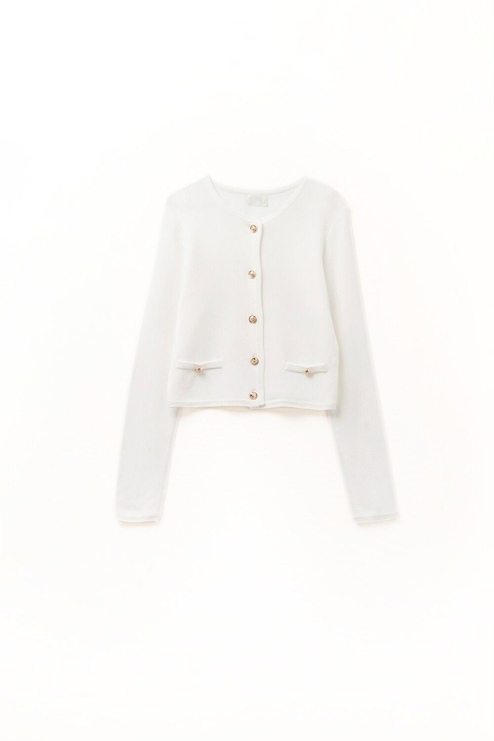 Q2 White Cardigan with Gold Buttons