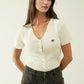 Q2 White cardigan with short sleeves and front closure with button