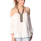 Q2 White cold shoulder top with frill trims