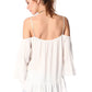 White cold shoulder top with frill trims