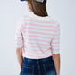 White Crop knitted polo Top with Pink Stripes