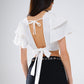 White Crop Top With Short Sleeves And V-neck