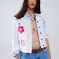 White Denim Jacket With Embroided Flowers