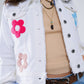 White Denim Jacket With Embroided Flowers