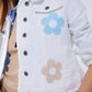 White Denim Jacket With Embroided Flowers