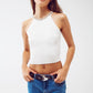 Q2 White Halter Top With strass Necklace Design