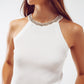 Top Halter Blanco Con Diseño De Collar De Strass