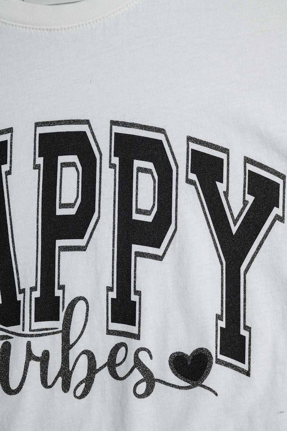 White Happy Vibes Graphic Relaxed T-Shirt