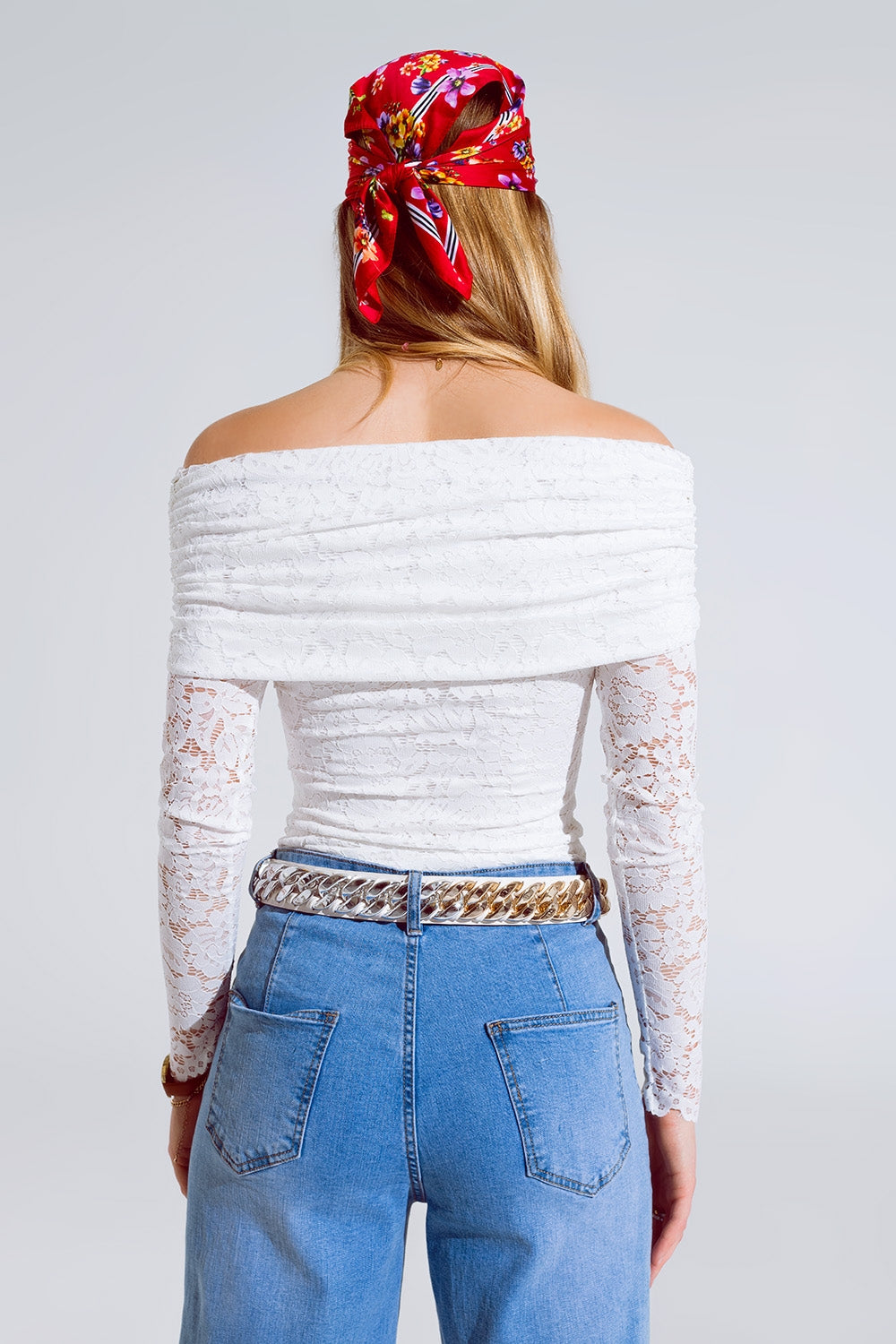 White Lace Bodycon Off The Shoulder Top