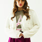 Q2 White long sleeve cardigan with button closure and front pockets