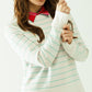 White long sleeves sweater with light green stripes