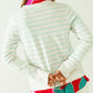 White long sleeves sweater with light green stripes