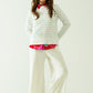 White long sleeves sweater with light green stripes