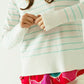 White long sleeves sweater with light green stripes