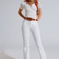 White Skinny Flared Jeans With Front Pocket Detail