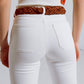 White Skinny Flared Jeans With Front Pocket Detail