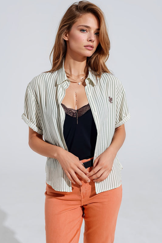 White Striped Blouse With Love Logo On Chest