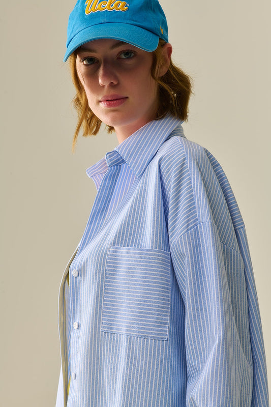 White Striped Buttoned Shirt In Blue