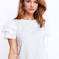 Q2 White T-shirt With Double Layer Laced Ruffled Sleeves.